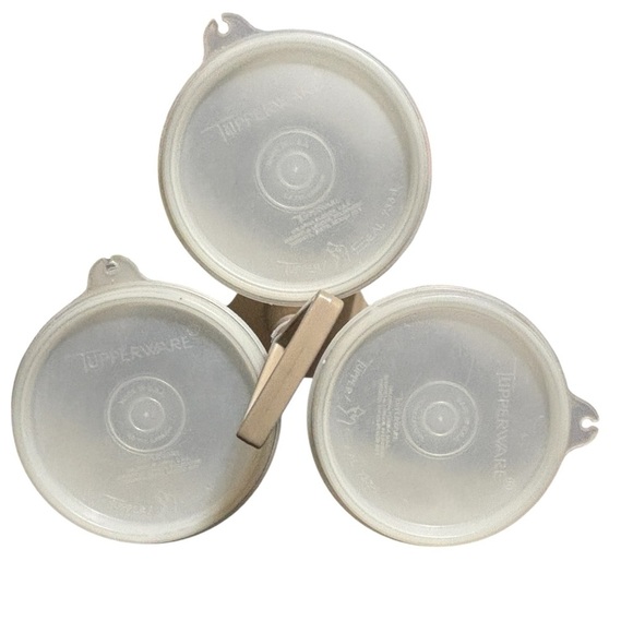 Vintage  70s Tupperware Tan Beige Almond CONDIMENT CADDY SET with Lids trio - Picture 3 of 5